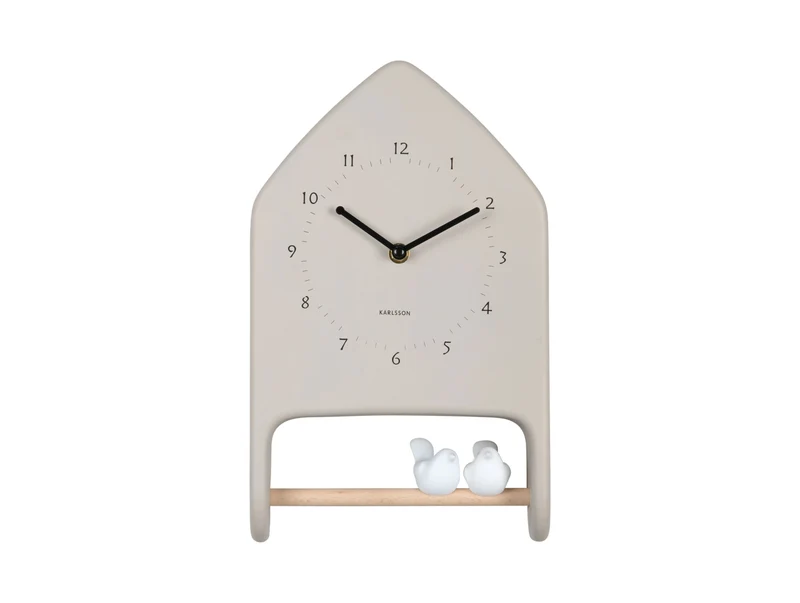 Karlsson Love Birds KA6130WG Wanduhr Warmgrau • Geräuschloses Sweep-Uhrwerk • Vogelhaus-Design