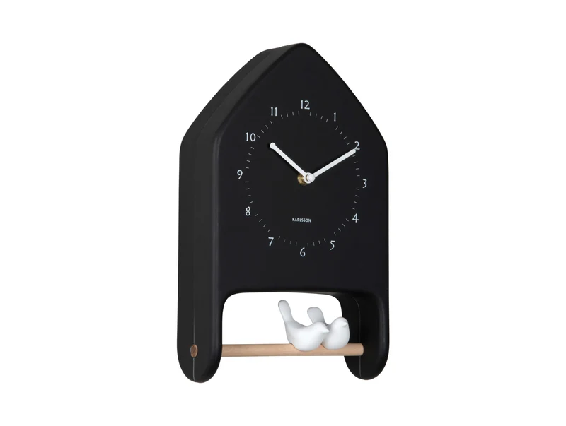 Karlsson Love Birds KA6130BK Wanduhr Schwarz • Vogelgezwitscher • Geräuschloses Sweep-Uhrwerk