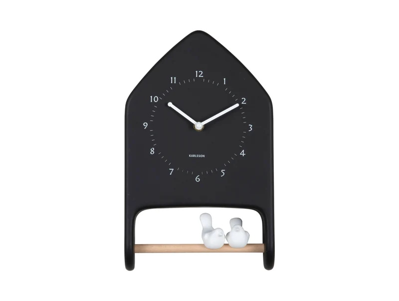 Karlsson Love Birds KA6130BK Wanduhr Schwarz • Vogelgezwitscher • Geräuschloses Sweep-Uhrwerk