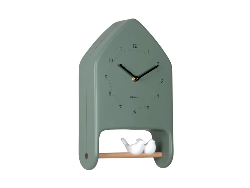 Karlsson Love Birds KA6130GR Wanduhr Dschungelgrün • Geräuschloses Sweep-Uhrwerk • Offenes Zifferblatt