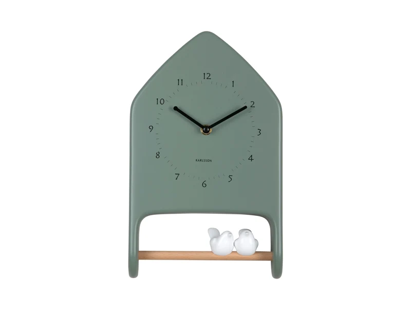 Karlsson Love Birds KA6130GR Wanduhr Dschungelgrün • Geräuschloses Sweep-Uhrwerk • Offenes Zifferblatt