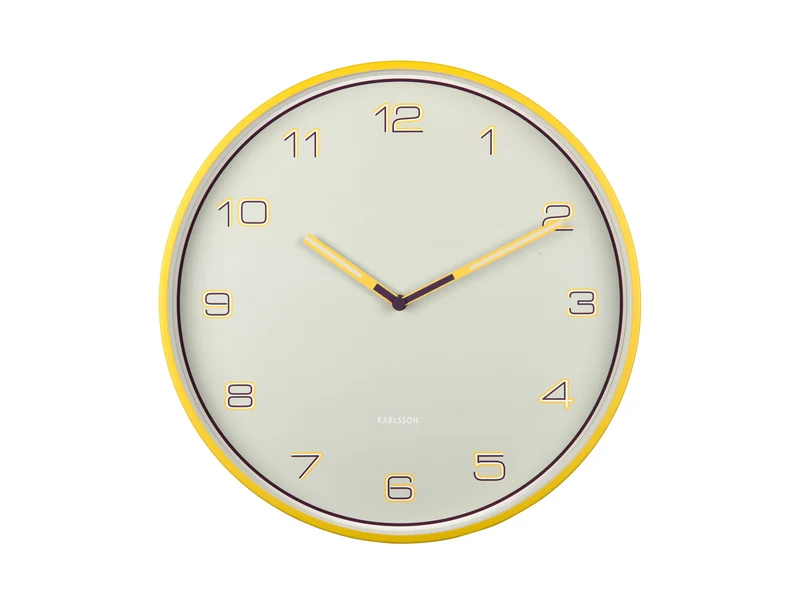 Karlsson Lined Numbers KA6013BY Wanduhr Hellgelb • Geräuschloses Sweep-Uhrwerk • Designer Duo Boxtel & Buijs