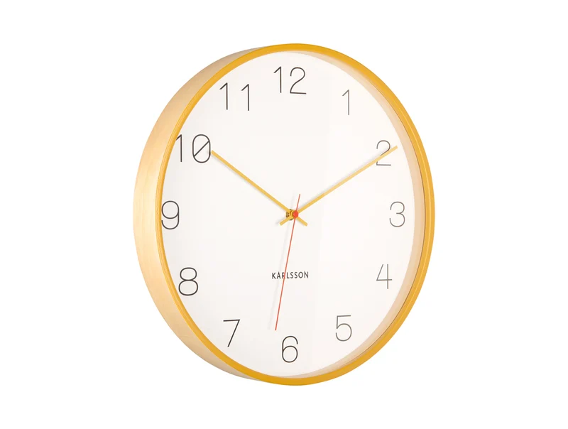 Karlsson Joy KA5926YE Wanduhr Ockergelb • Geräuschloses Sweep-Uhrwerk • Birkenholz-Design