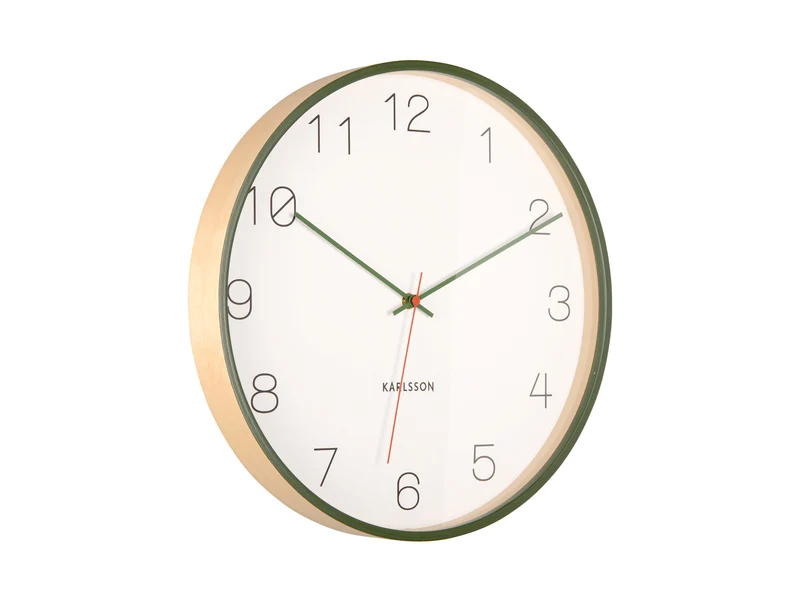 Karlsson Joy KA5926GR Wanduhr Grün • Geräuschloses Sweep-Uhrwerk • Birkenholz & Pink Ribbon