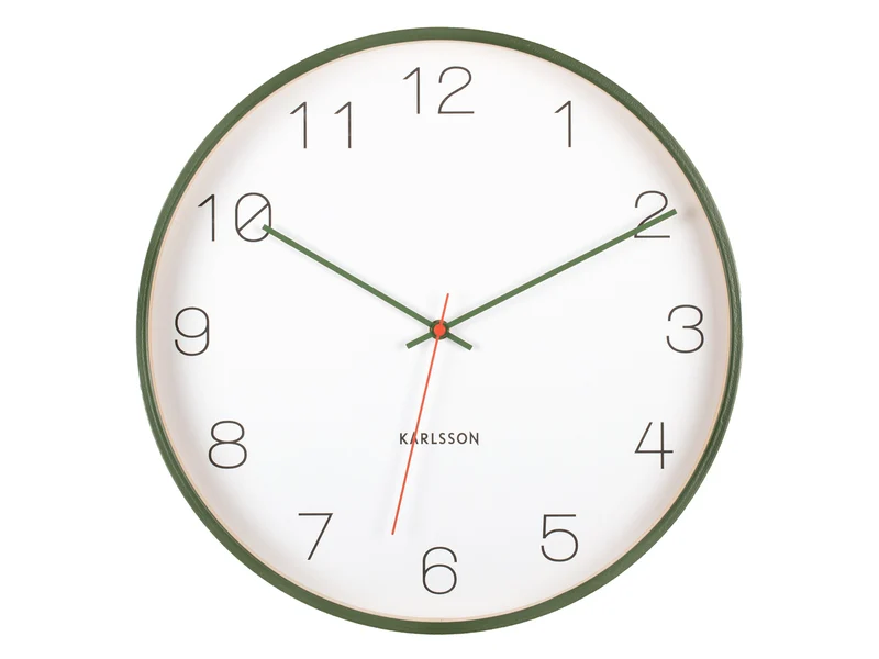 Karlsson Joy KA5926GR Wanduhr Grün • Geräuschloses Sweep-Uhrwerk • Birkenholz & Pink Ribbon