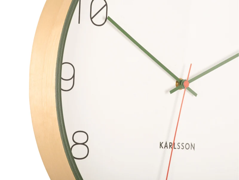 Karlsson Joy KA5926GR Wanduhr Grün • Geräuschloses Sweep-Uhrwerk • Birkenholz & Pink Ribbon