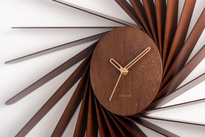 Karlsson Helix XL KA5890DW Wanduhr Dunkelholz • Holzfurnier-Spiraldesign • Großformat 68 cm