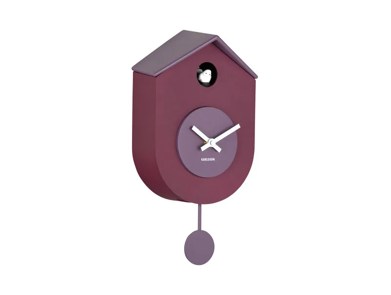 Karlsson Grato Cuckoo KA6026PU Wanduhr Dunkelmauve • Kuckucksruf zur vollen Stunde • Schwingendes Pendel
