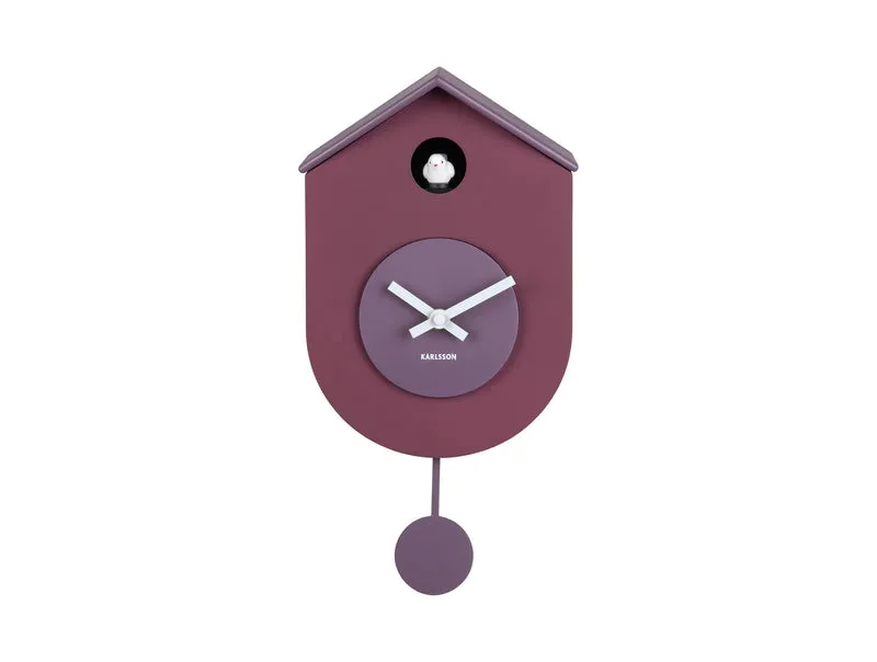Karlsson Grato Cuckoo KA6026PU Wanduhr Dunkelmauve • Kuckucksruf zur vollen Stunde • Schwingendes Pendel