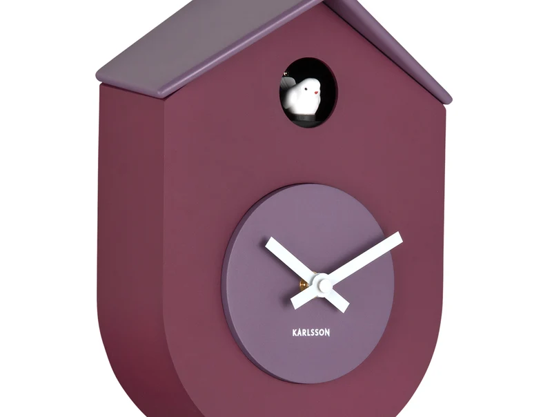 Karlsson Grato Cuckoo KA6026PU Wanduhr Dunkelmauve • Kuckucksruf zur vollen Stunde • Schwingendes Pendel