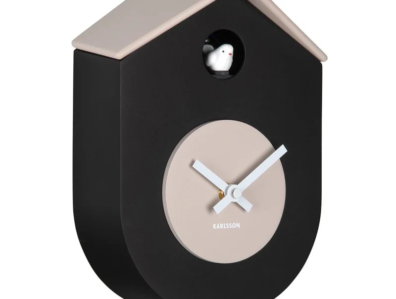 Karlsson Grato Cuckoo KA6026BK Wanduhr Schwarz/Warmgrau • Kuckucksruf zur vollen Stunde • Schwingendes Pendel