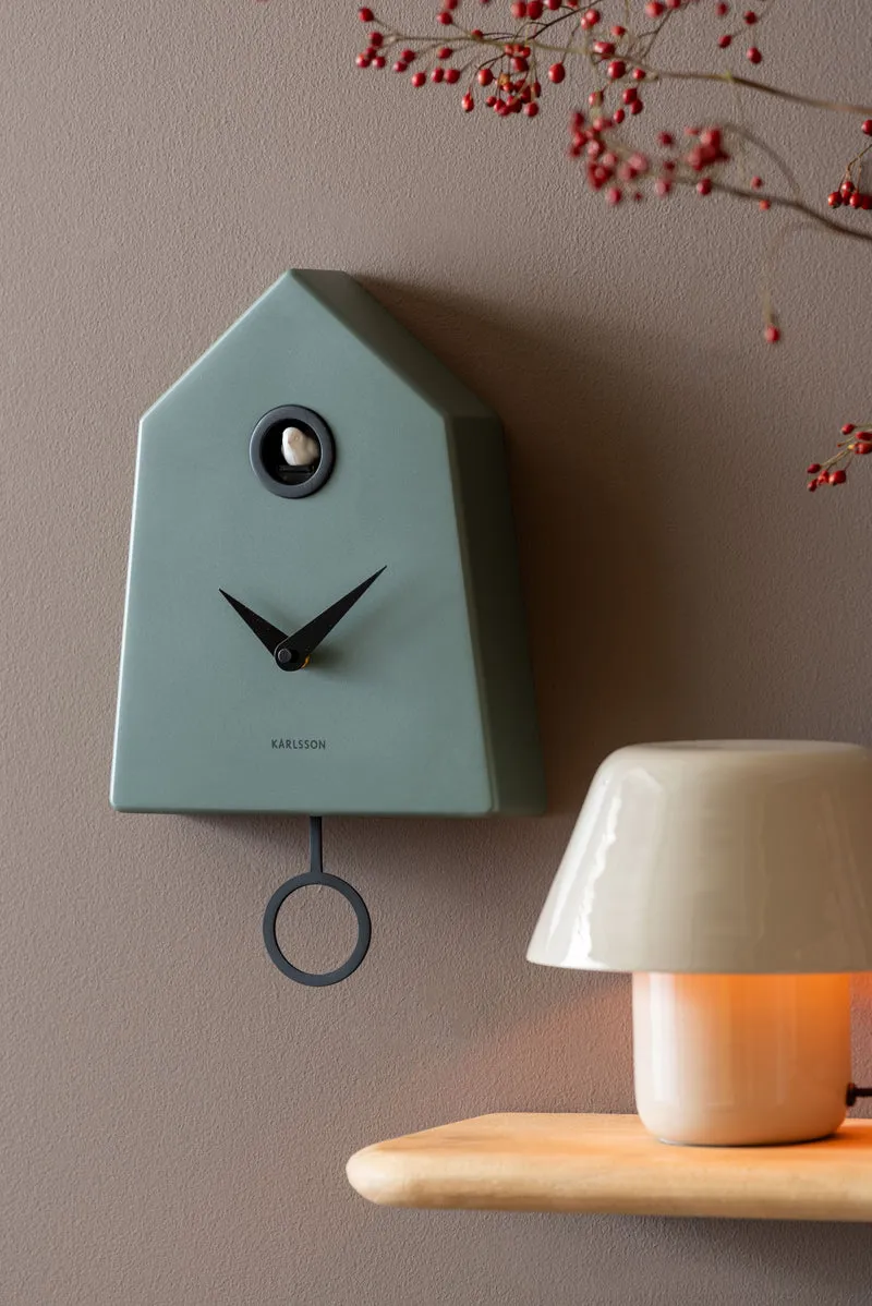 Karlsson Grafico Cuckoo KA6122GR Wanduhr Dschungelgrün • Kuckucksruf zur vollen Stunde • Modernes Grafikdesign