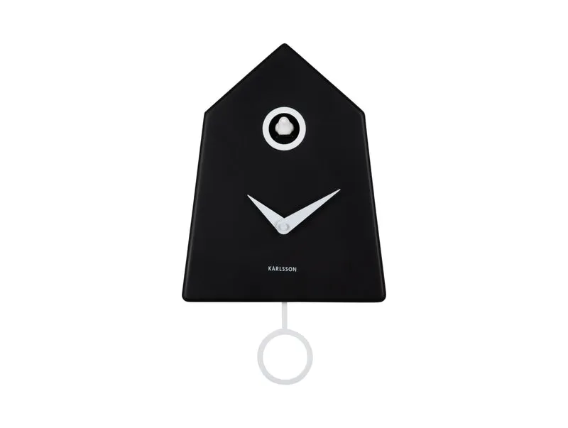 Karlsson Grafico Cuckoo KA6122BK Wanduhr Schwarz • Kuckucksruf zur vollen Stunde • Modernes Kuckucksuhr-Design