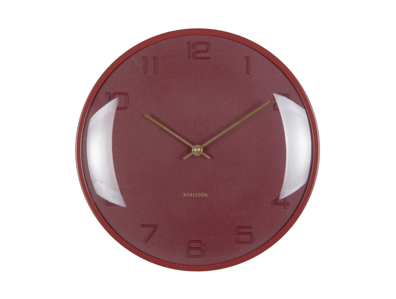 Karlsson Fuerte Dome KA6084RD Wanduhr Burgunderrot • Geräuschloses Sweep-Uhrwerk • Gewölbtes Domenglas