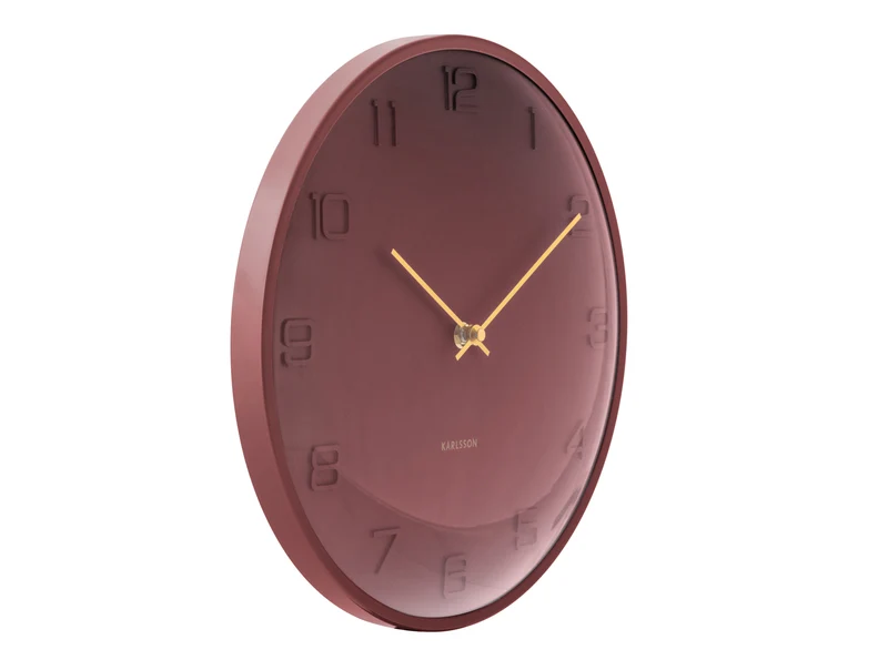 Karlsson Fuerte Dome KA6084RD Wanduhr Burgunderrot • Geräuschloses Sweep-Uhrwerk • Gewölbtes Domenglas