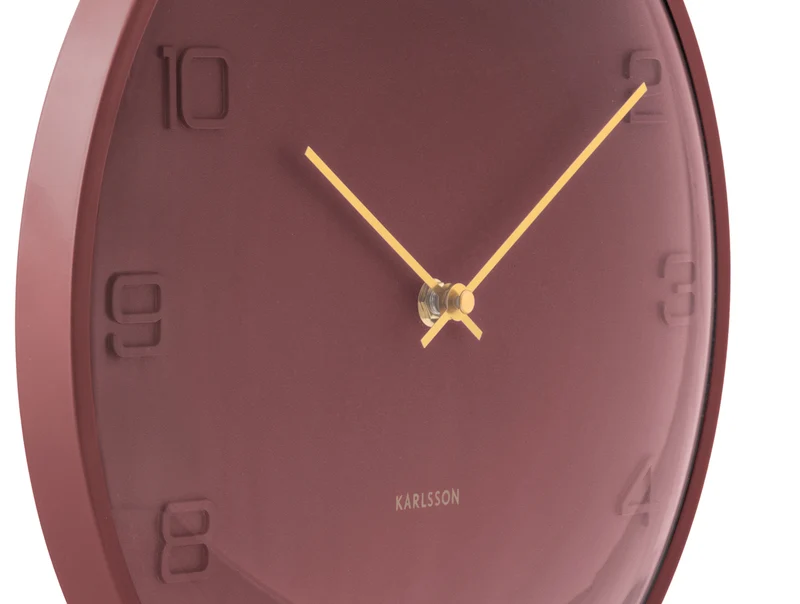 Karlsson Fuerte Dome KA6084RD Wanduhr Burgunderrot • Geräuschloses Sweep-Uhrwerk • Gewölbtes Domenglas
