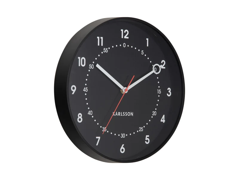 Karlsson Fresco KA6038BK Wanduhr Schwarz • Geräuschloses Sweep-Uhrwerk • Skandinavisches Design