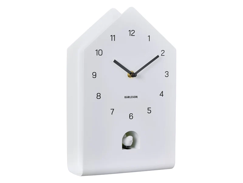 Karlsson Fino Cuckoo KA6076WH Wanduhr Weiß • Kuckucksfunktion zur vollen Stunde • Geräuscharmes Sweep-Uhrwerk