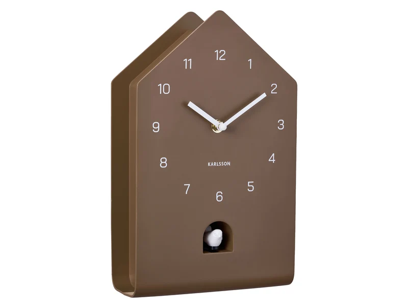 Karlsson Fino Cuckoo KA6076BR Wanduhr Mokkabraun • Kuckucksruf mit Vogelgesang • Geräuschloses Sweep-Uhrwerk