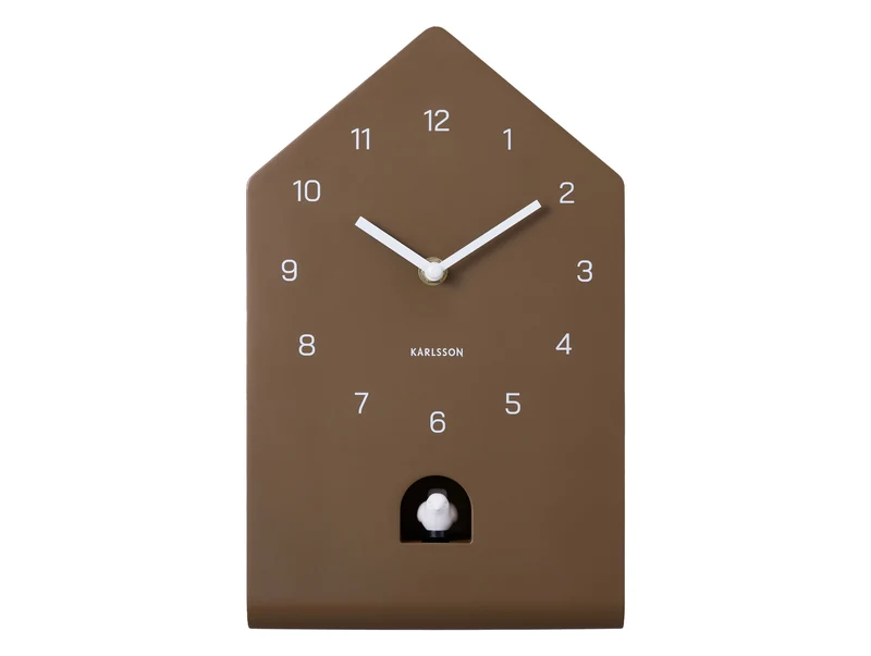 Karlsson Fino Cuckoo KA6076BR Wanduhr Mokkabraun • Kuckucksruf mit Vogelgesang • Geräuschloses Sweep-Uhrwerk