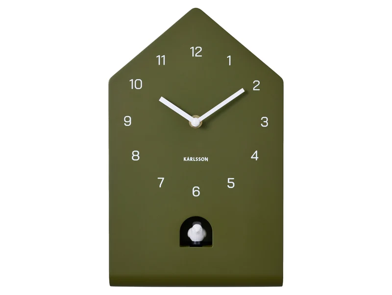 Karlsson Fino Cuckoo KA6076GR Wanduhr Luxusgrün • Geräuschloses Sweep-Uhrwerk • Kuckucksruf zur vollen Stunde