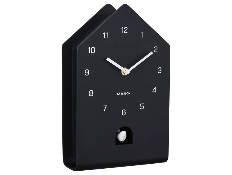 Karlsson Fino Cuckoo KA6076BK Wanduhr Schwarz • Kuckucksruf stündlich • Modernes Design