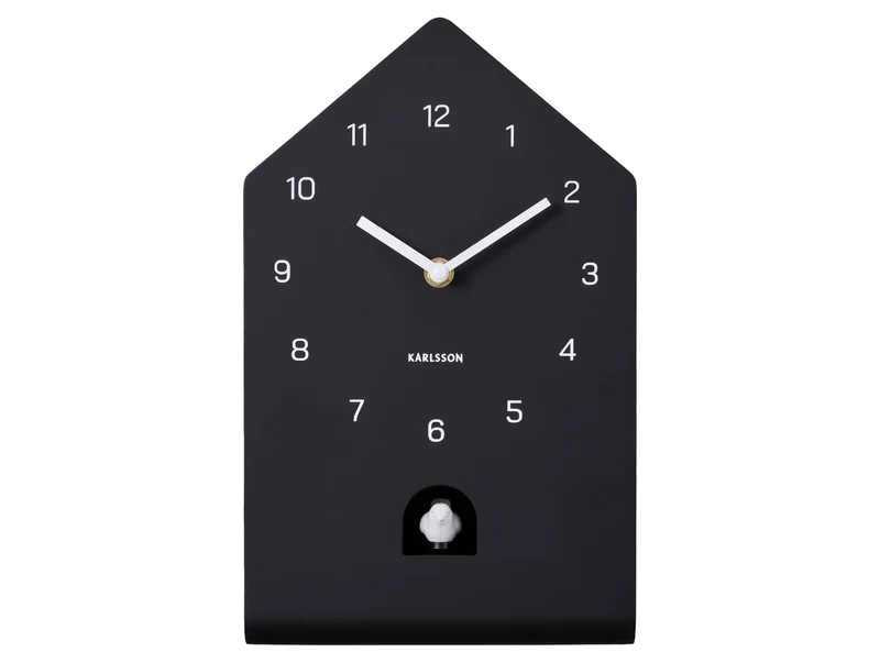 Karlsson Fino Cuckoo KA6076BK Wanduhr Schwarz • Kuckucksruf stündlich • Modernes Design