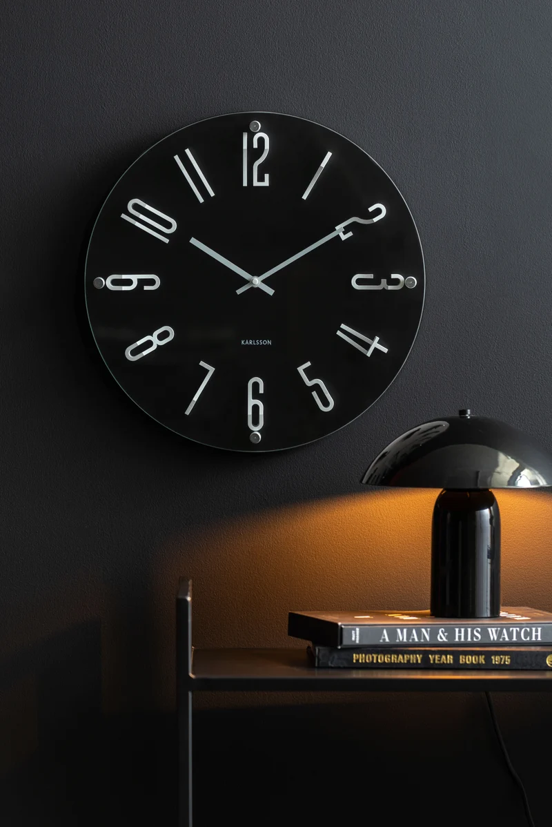 Karlsson Esencia Elevated KA6090BK Wanduhr Schwarz • Geräuschloses Sweep-Uhrwerk • Rahmenlosem Design