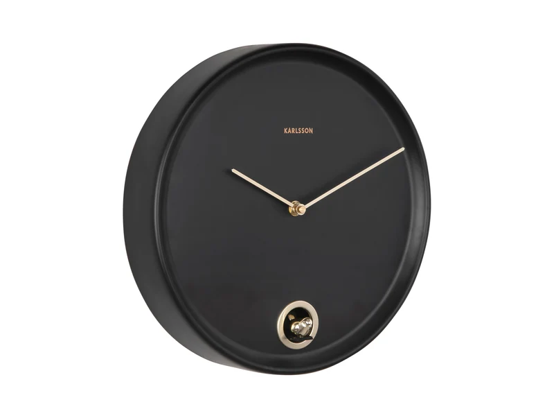 Karlsson Esencia Cuckoo KA6123BK Wanduhr Schwarz • Kuckucksruf zur vollen Stunde • Eisengehäuse mit Goldzeigern