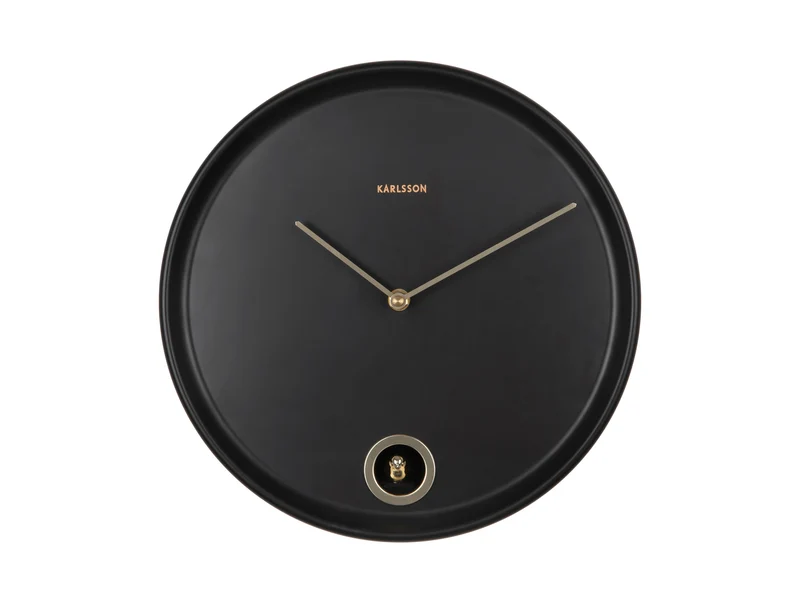 Karlsson Esencia Cuckoo KA6123BK Wanduhr Schwarz • Kuckucksruf zur vollen Stunde • Eisengehäuse mit Goldzeigern