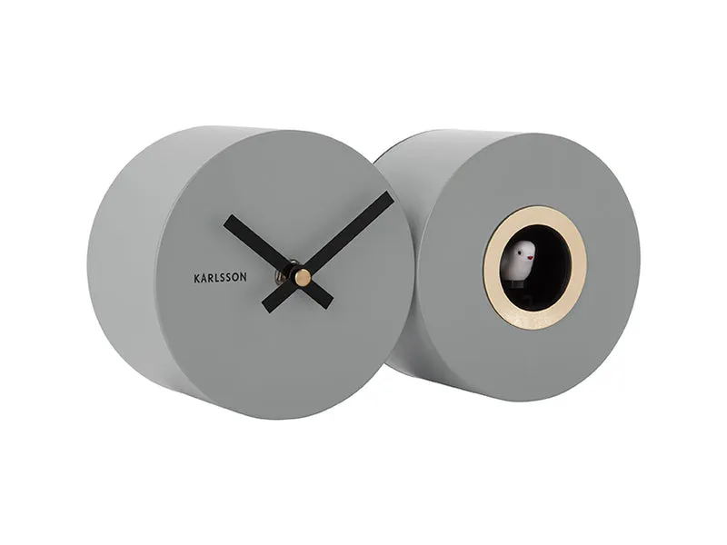 Karlsson Duo Cuckoo KA5789GY Wanduhr Mausgrau • Kuckucksruf zur vollen Stunde • Geräuschloses Sweep-Uhrwerk