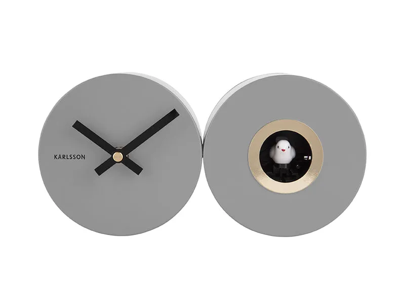 Karlsson Duo Cuckoo KA5789GY Wanduhr Mausgrau • Kuckucksruf zur vollen Stunde • Geräuschloses Sweep-Uhrwerk