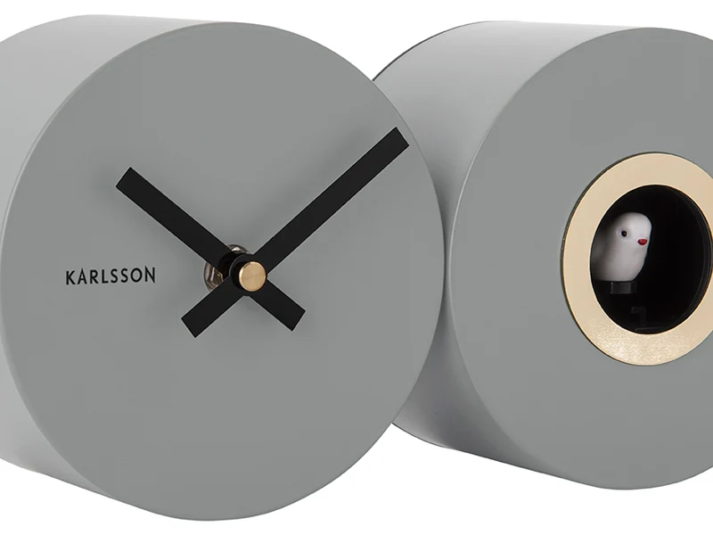 Karlsson Duo Cuckoo KA5789GY Wanduhr Mausgrau • Kuckucksruf zur vollen Stunde • Geräuschloses Sweep-Uhrwerk