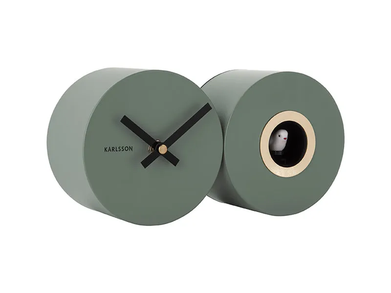 Karlsson Duo Cuckoo KA5789GR Wanduhr Dschungelgrün • Stündlicher Kuckucksruf • Geräuscharmes Sweep-Uhrwerk
