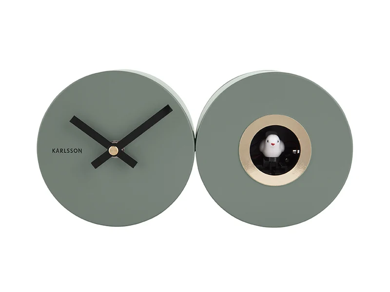 Karlsson Duo Cuckoo KA5789GR Wanduhr Dschungelgrün • Stündlicher Kuckucksruf • Geräuscharmes Sweep-Uhrwerk