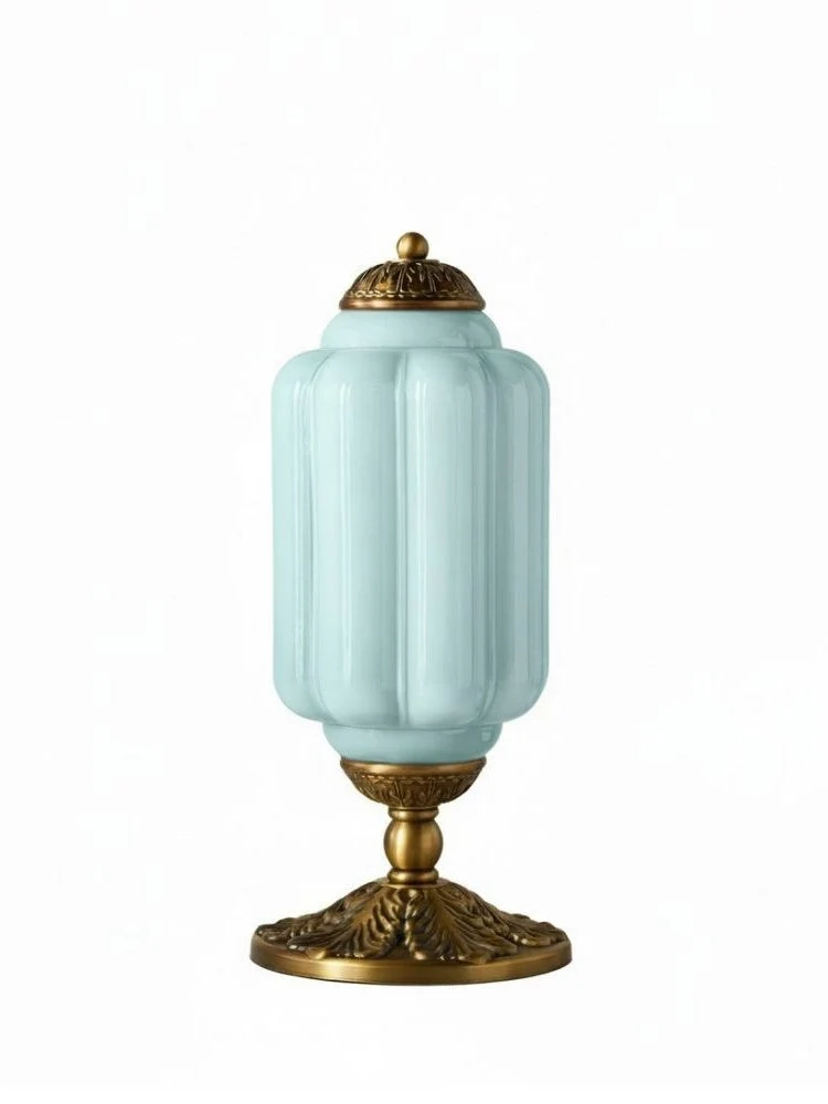 Vintage Glazen Tafellamp met Messing of Zwarte Afwerking | Sansoti