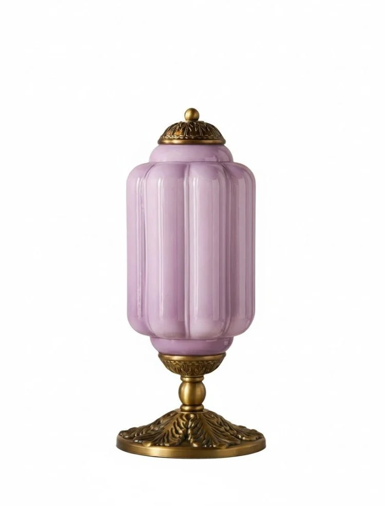 Vintage Glazen Tafellamp met Messing of Zwarte Afwerking | Sansoti