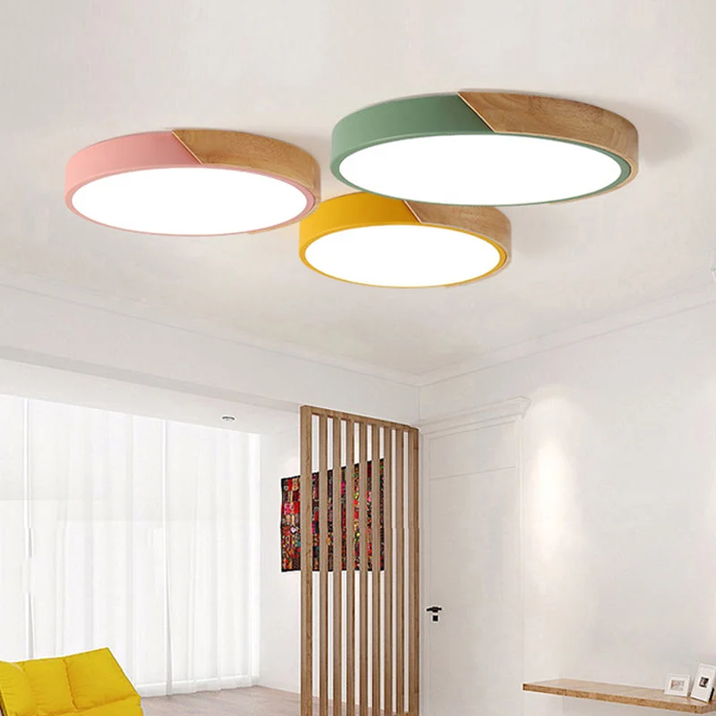 Moderne Plafondlamp Rond Acryl voor Slaapkamer Wit Grijs Groen Roze Geel Blauw Zwart LED Flush Mount Verlichting 30cm 40cm 50cm 60cm | Sansoti