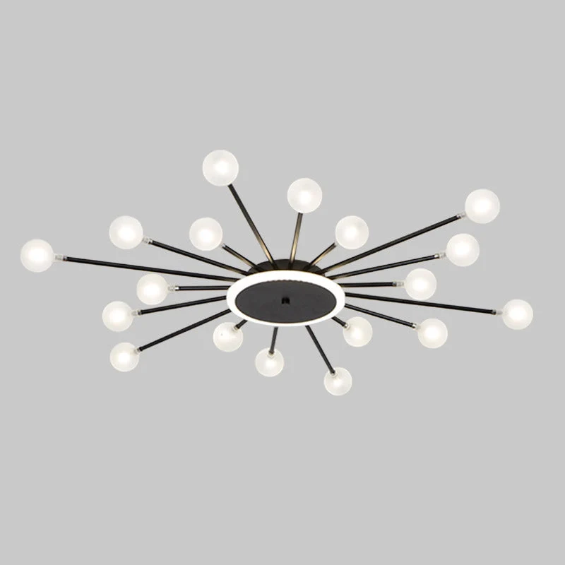 Postmoderne Plafondlamp met 18 Lichtpunten Matglas Starburst Design Zwart Goud Semi-Flush | Sansoti