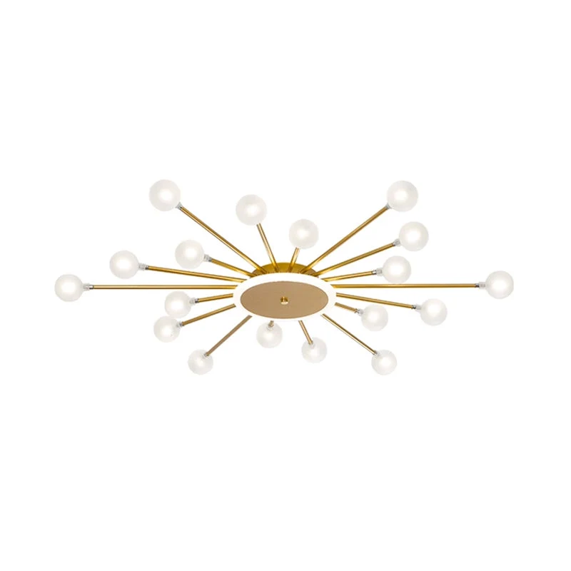 Postmoderne Plafondlamp met 18 Lichtpunten Matglas Starburst Design Zwart Goud Semi-Flush | Sansoti