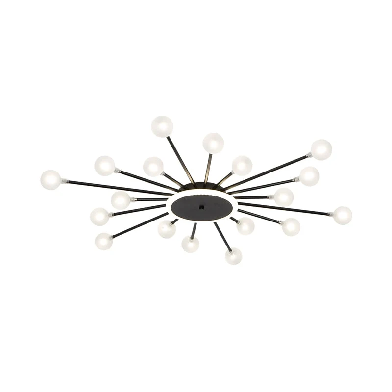 Postmoderne Plafondlamp met 18 Lichtpunten Matglas Starburst Design Zwart Goud Semi-Flush | Sansoti