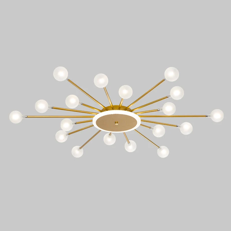 Postmoderne Plafondlamp met 18 Lichtpunten Matglas Starburst Design Zwart Goud Semi-Flush | Sansoti