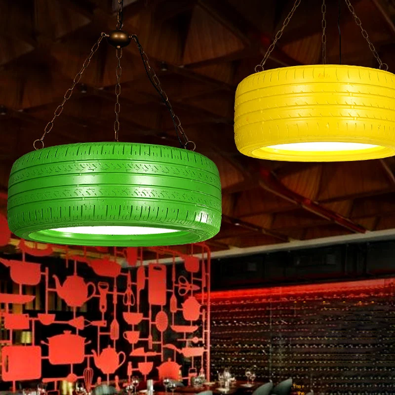 Industriële Hanglamp Autoband Rubber met Ketting voor Bar | Creatieve Verlichting Groen Geel Roze Rood Blauw | Sansoti