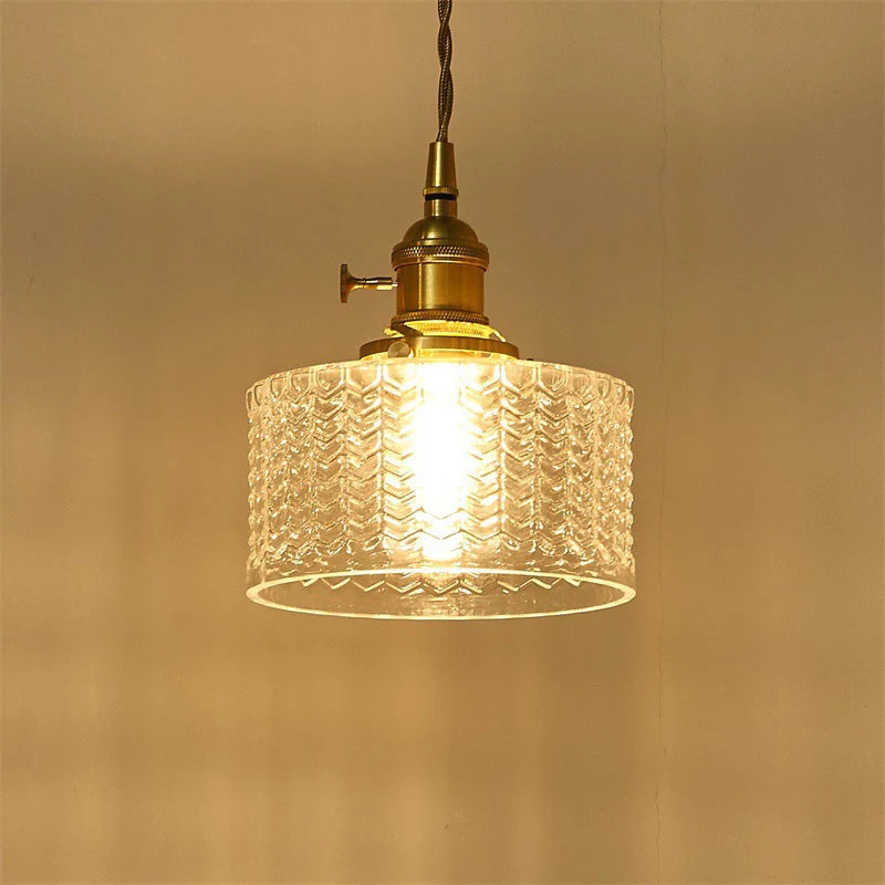 Industriële Hanglamp met Golvend Glas | Korte Cilinder Plafondlamp E26/E27 | Messing Afwerking met Draaischakelaar | Sansoti