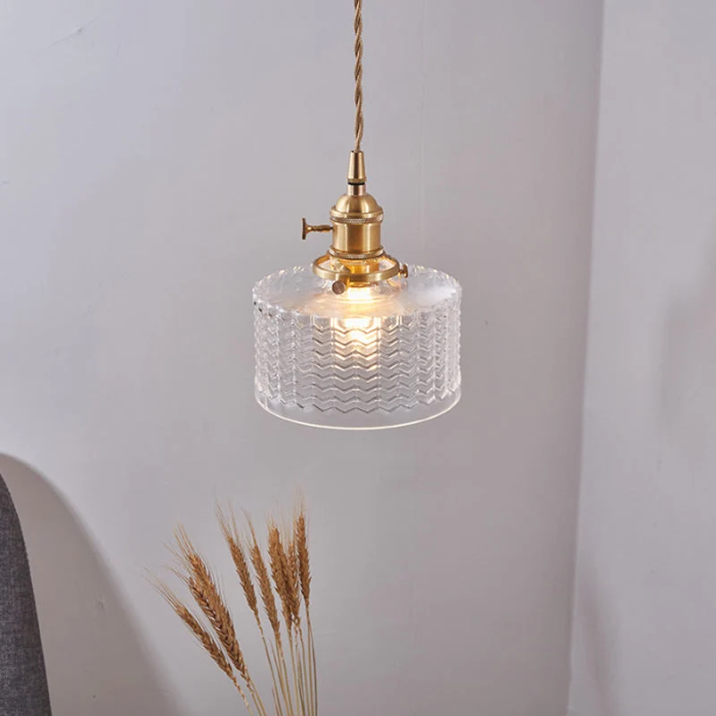 Industriële Hanglamp met Golvend Glas | Korte Cilinder Plafondlamp E26/E27 | Messing Afwerking met Draaischakelaar | Sansoti
