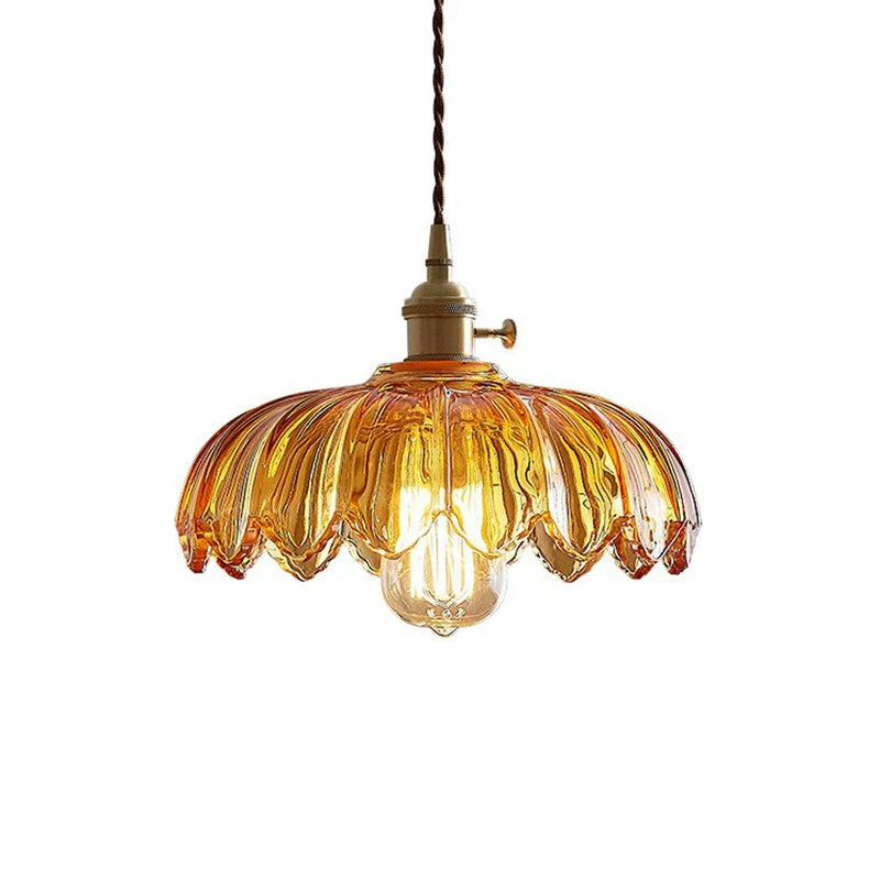 Geschulpte Glazen Bloem Hanglamp Industriële Stijl Eettafel Verlichting 25cm Tan Clear | Sansoti