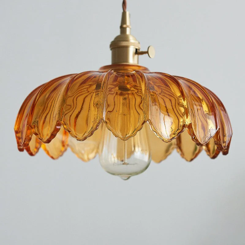 Geschulpte Glazen Bloem Hanglamp Industriële Stijl Eettafel Verlichting 25cm Tan Clear | Sansoti