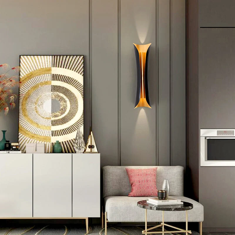 Moderne Wandlamp Zwart Metaal 2 Lichtpunten Gebogen Ontwerp 33cm 53cm 76cm | Sansoti
