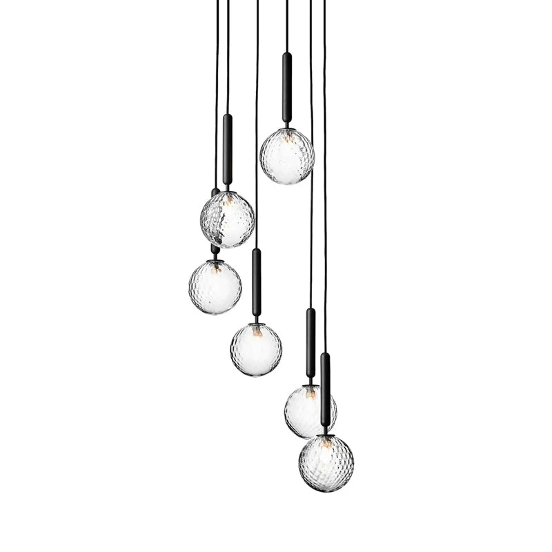 Glazen Bolkroonluchter – Zwart Metalen Hanglamp met Meerdere Glazen Bollen voor Trappenhuis, Eetkamer, Woonkamer | Sansoti