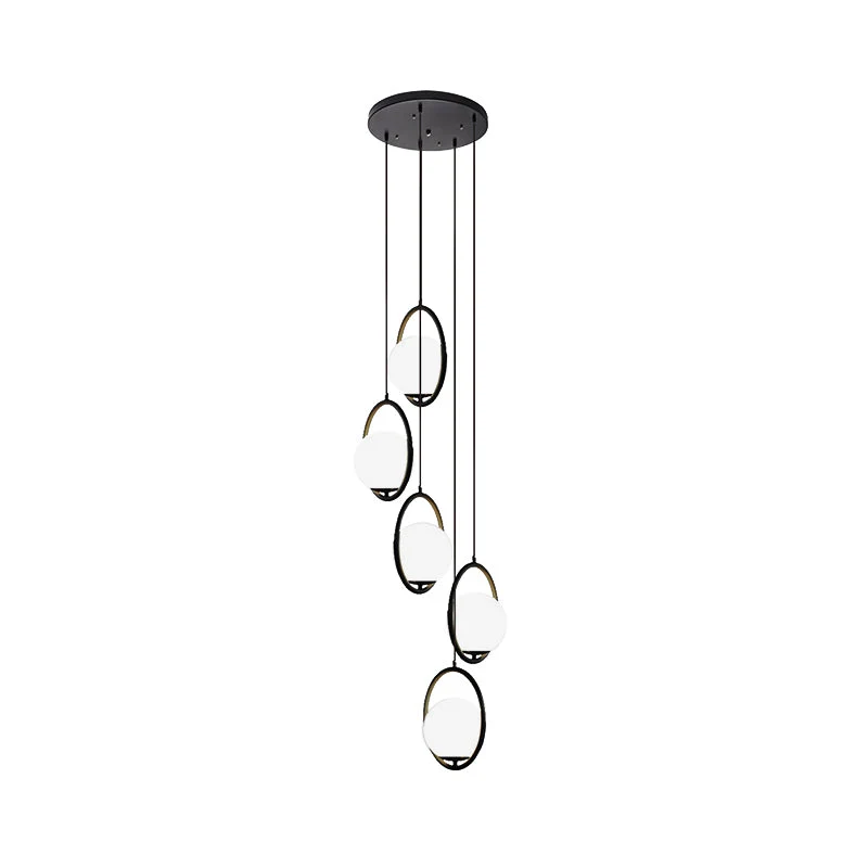 Glazen Bolkroonluchter – Zwart Metalen Hanglamp met Meerdere Glazen Bollen voor Trappenhuis, Eetkamer, Woonkamer | Sansoti
